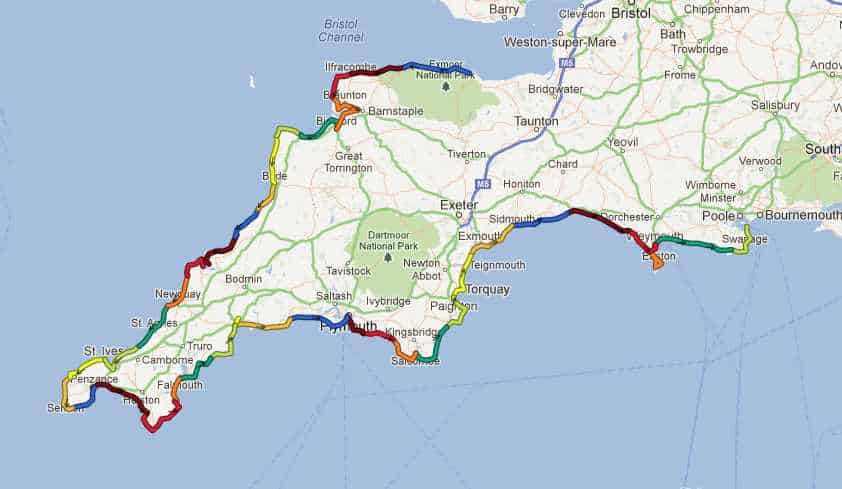 South West Coastal Path Map My Map Of The South West Coast Path From My Tracks. - Geoff Jones